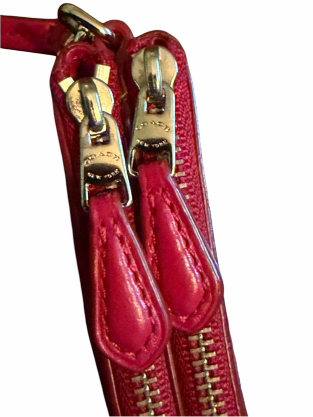 Coach Red Leather Wristlet Clutch with Gold Logo Double Zipper - Picture 11 of 11